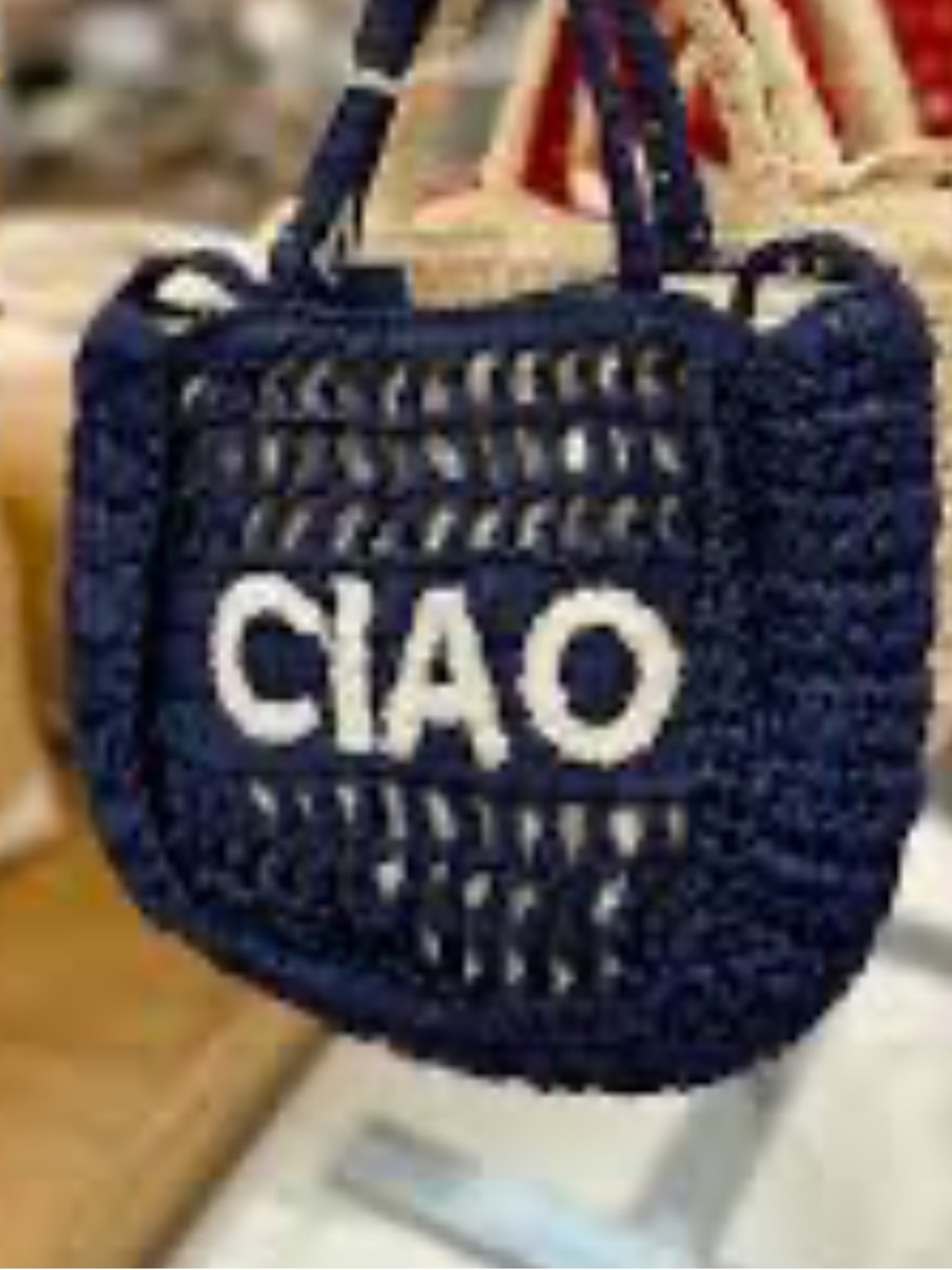 Navy Crochet 'CIAO' Shoulder Bag -